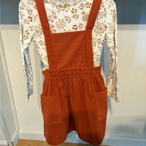 Corduroy Pinafore Set Burnt Orange/Rust